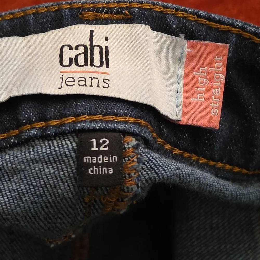 New CAbi Dark Blue High Straight Women's Jeans Size 12 32 5 Pkt Soft Denim - Picture 2 of 7